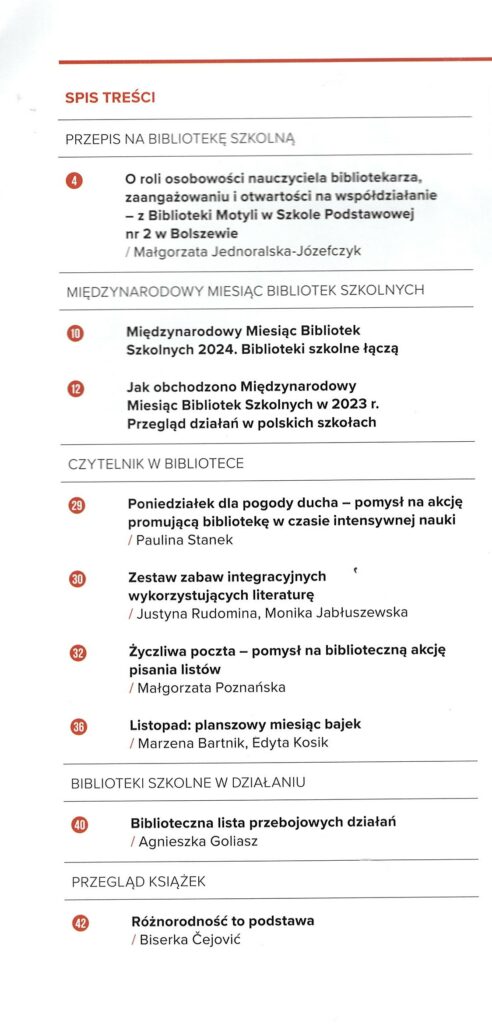 spis treści czasopisma Biblioteka w Szkole nr 9/2024