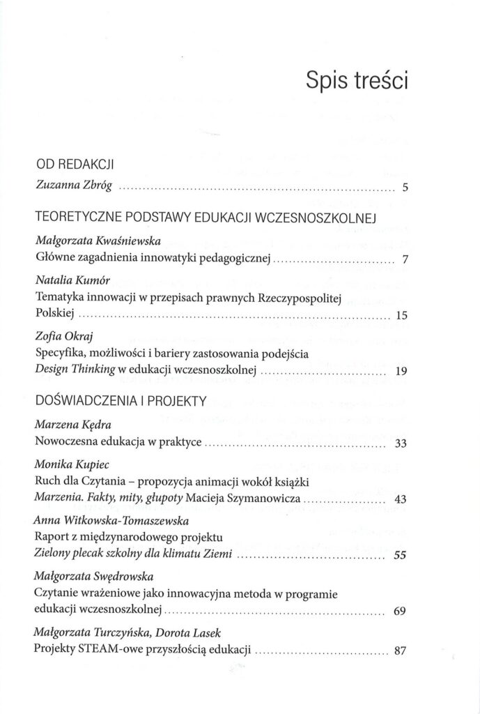 spis treści czasopisma Edukacja Wczesnoszkolna nr 1/2024/2025, s. 1.1